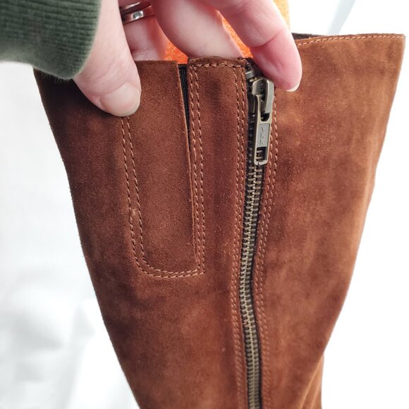 BORN Wide Calf Two-Tone Leather Suede Knee High Riding Boots Lace Up look 6WC - Picture 3 of 10